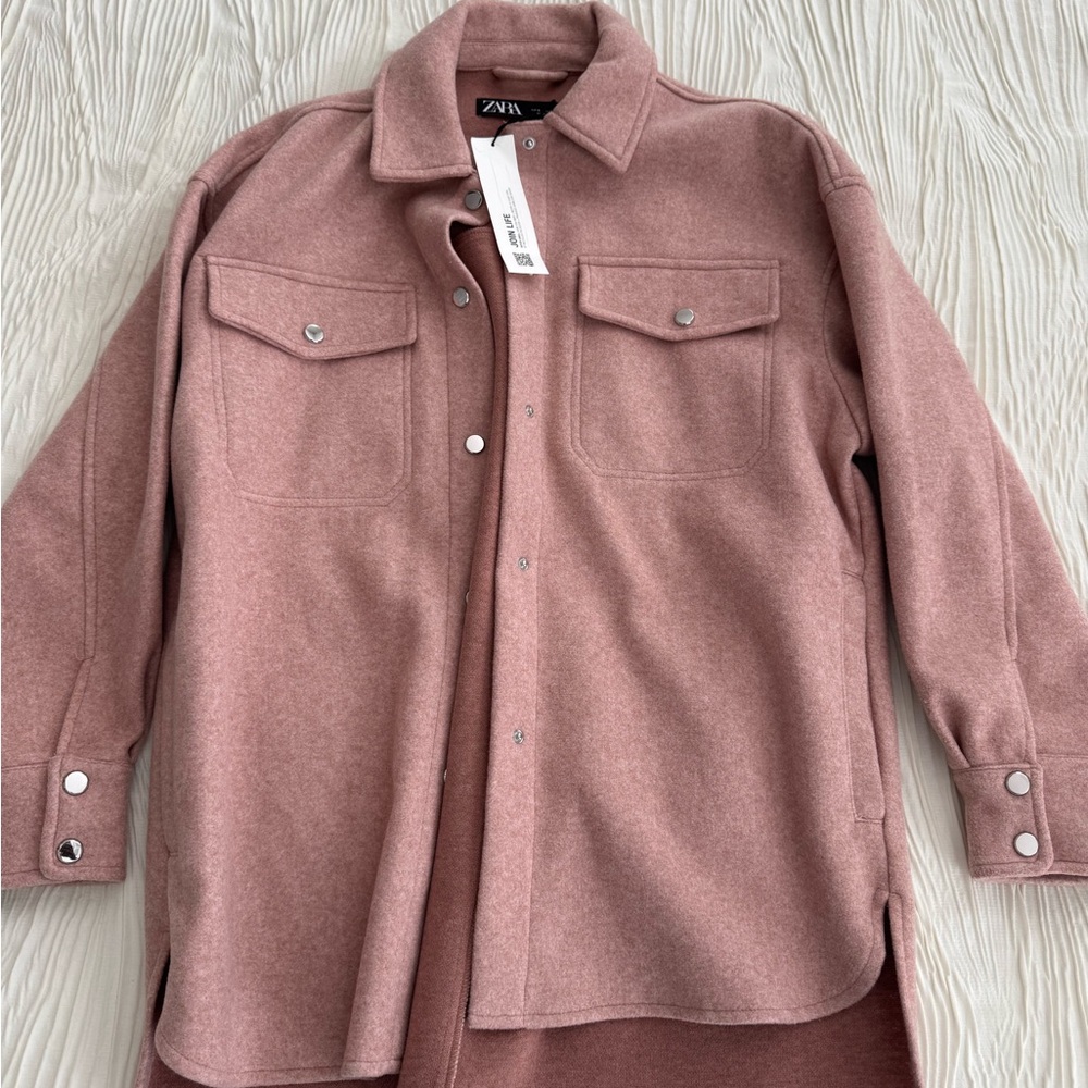 Zara Pink Button-Up Shirt Jacket